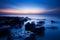 Long exposure of rocks on the beach at sunset,  Long exposure photography