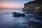 Long exposure of the rocky coast at sunset,  Long exposure photography