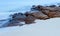 Long exposure of sea over rocks and white sand