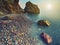 Long exposure of sea and rocks