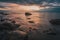 Long exposure of sea and rocks. sunset time