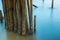 Long exposure seascape bamboo wall to protect the shore from the