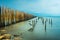 Long exposure seascape bamboo wall to protect the shore from the