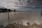 Long exposure of a seascape next to a fishing village