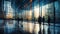 A long-exposure shot of crowds of business people walking through the brightly lit lobby of a business center. Generated by AI