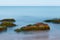 Long Exposure Shot of Sea And Rocks with Seaweeds