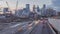 A long exposure timelapse of highway traffic and construction on 35W and the Minneapolis Skyline at Twilight