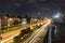 Long exposure of vehicles moving on the street of Kathmandu at night. Light trail