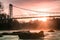 A long exposure view of Dinckley Suspension Bridge at sunrise which crosses the River Ribble near Hurst Green before it was