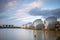 Long exposure view Thames barrier, a retractable barrier system designed to prevent the floodplain of most of Greater London