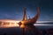 long exposure of a viking ship under a starlit night sky