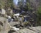 Long exposure waterfall Velky Stolpich in Jizerske hory, Jizera mountain, forest on Cerny Stolpich black creek in czech
