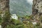 Long focus shot. San Pedro Rocks - volcanic twin mountains, natural landmark of La Hermigua in the northeastern La Gomera. Travel