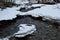 Long frozen mountain stream in the arctic circle winter