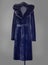 Long fur coat from a muton with a hood trimmed with mink fur in dark blue for the catalog
