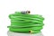 Long garden hose rolled-up on white