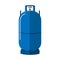 Long gas cylinder isolated on white background. High canister fuel storage. Blue propane bottle with two handle icon container in