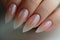 Long Gradient Ombre Acrylic Nails Demonstrated on a Neutral Background