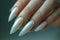 Long Gradient Ombre Acrylic Nails Demonstrated on a Neutral Background