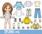 Long hair braided girl and clothes separately - casual sweater, insulated vest, demi-season jacket, shirt, jeans and