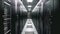 A long hallway in a data center showcasing multiple rows of servers, Computer server in a minimal environment