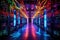 A long hallway filled with an abundance of colorful lights creates a mesmerizing, vibrant atmosphere, Data Center Server Room,