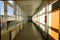 Long hallway  in University. Corridor in modern building. School passage. Hall. Abstract.