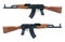 Long handgun weapon - crime gun toy isolated on white. Two rifle gun toy isolated. Long gun toy isolated