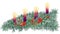 Long horizontal decorated Advent wreath with four purple candles