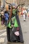 long horns of dreadful green devil mask at Carnival parade, Stuttgart