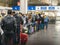 Long immigration queue at Malpensa Airport in Milan, Italy for arrivals of Non-Schengen travellers