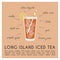 Long Island Iced Tea Cocktail in glass garnished with lime slice. Classic alcoholic beverage recipe. Popular summer