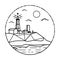 Long Island Lighthouse line art drawing, Montauk Point Lighthouse New York