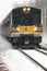 Long Island, New York - February 20, 2019 : A Long Island Railroad LIRR train in service on a snowy winter afternoon