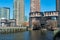 Long Island Signs at Gantry Plaza State Park along the East River in Long Island City with Residential Skyscrapers