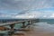 Long jetty, pier landscape with ocean and sky