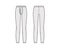 Long Johns underwear technical fashion illustration with elastic waistband, vertical fly knit pants apparel lingerie