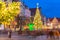 Long Lane and Neptune fountain in Gdansk with beautiful Christmas tree at dusk, Poland