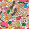 Long life cute theme chinese japan seamless pattern