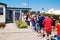 A long line forms at lunch time