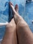 long male hairy legs in the bathroom, body parts.