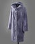 Long Mouton coat, in light powder-lilac colors, cut diamonds with a hood, slanting pockets with leather trim. Vertical frame