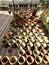 Long multiple rows clay pots