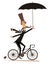 Long mustache man rides on the bike isolated illustration