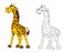 A long-necked spotted giraffe. Coloring page for children black and white. Vector illustration in cartoon style, isolated line art