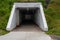 Long pedestrian access tunnel with LED lights