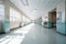 long perspective of a clean and bright hospital hallway