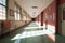 long perspective of a clean and bright hospital hallway