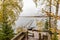 The Long pier on the lake, Terrace at the lake, the Autumn at the lake Boroye, Boats at a pier, Valday national park
