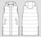 Long quilted gilet. Vector technical sketch. Mockup template